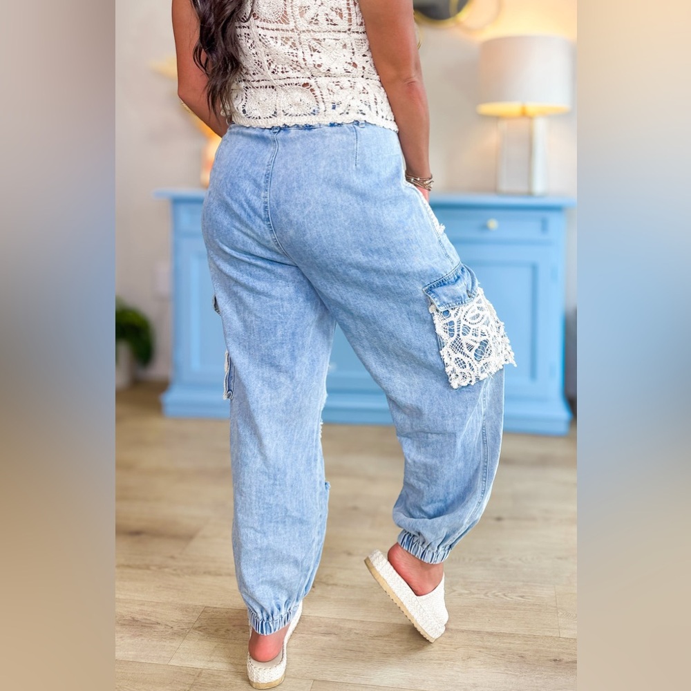 POL The Carefree Blue Denim Jogger Size M - Picture 2 of 11
